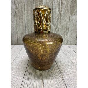 Vintage Art Glass Fragrance Diffuser Oil Lamp Iridescent Amber Gold 6'' Tall